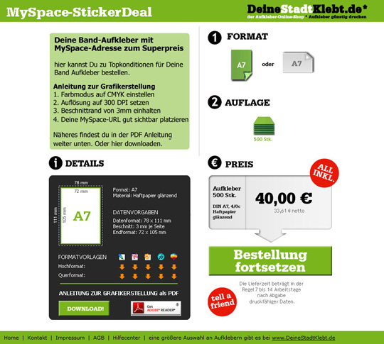 Zum MySpace-StickerDeal