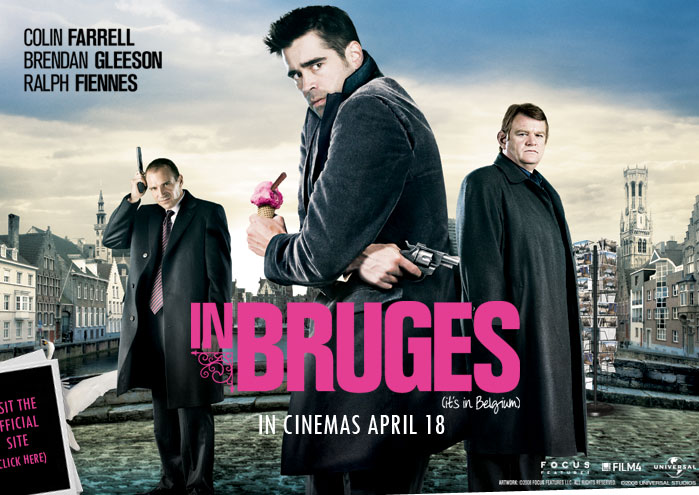 Colin Farrell, Brendan Gleeson, Ralph Fiennes. In Bruges - in cinemas April 18